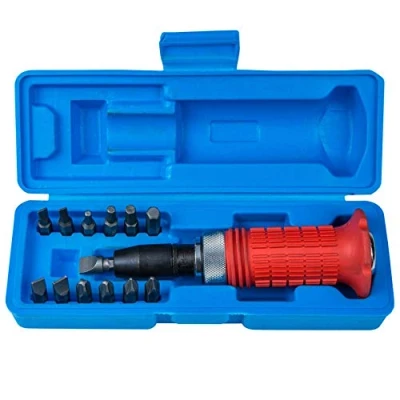 Image of 14Pc Impact Screwdriver Set with 13 Bits, Metric Hex Flat Phillips Screw Socket Hand Tool Kit