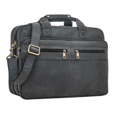 Image of STILORD &#039;Alexander&#039; Business Bag Men Leather Briefcase College Shoulder Satchel Vintage Laptop large Working Office Bag, Colour:anthracite