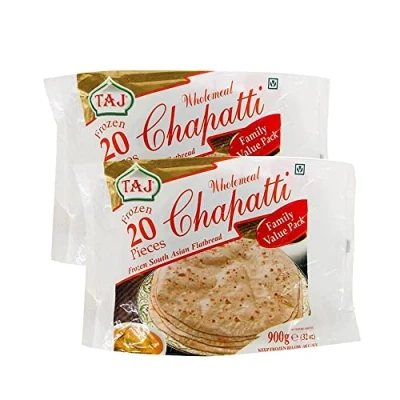 Image of Taj Chappathi Family Pack Wholemeal Chapatti Frozen 20 Pieces South Asian Flatbread Indian Origin 900G (Pack of 2)