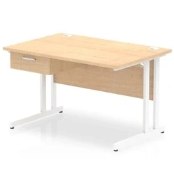 Image of Impulse 1200x800 Desk Maple/White Cantilever Leg 1x1 Drawer Fixed Ped