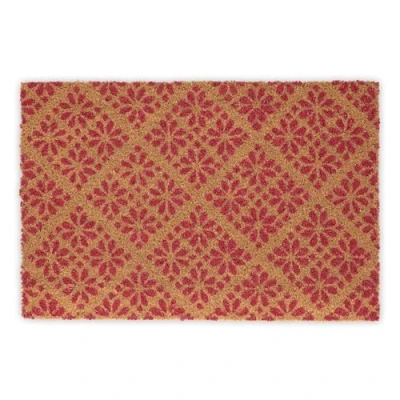 Image of Relaxdays Coconut Doormat, Non Slip, Floral Pattern, Indoor &amp; Outdoor, Dirt Trap, HWD: 1.5 x 60 40 cm, Natural/Red, Coco
