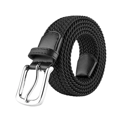 Image of 989Zé ENZO Mens Stretch Belts Ladies Elasticated Woven Adjustable Braided Metal Buckle Belt (Black, L)