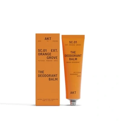 Image of AKT, THE DEODORANT BALM. Award winning, multi use, natural deodorant. Plastic Free. Gender Aluminium 100% effective — 1 tube lasts up to 3 months. SC.01 ORANGE GROVE. 50ml