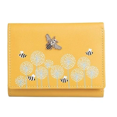 Image of Mala Leather Small Compact Purse Bumble bee RFID Protection Moonflower (Yellow)