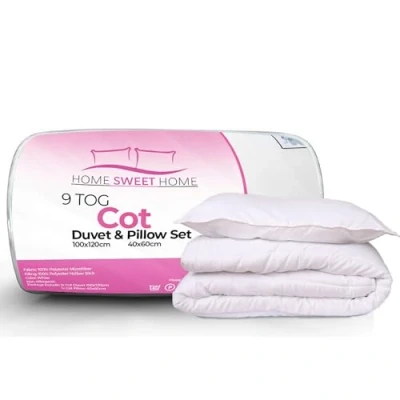Image of Home Sweet UK Toddler Cot Duvet And Pillow Set 100% Microfiber Anti Allergy 9.0 Tog Junior Baby Bedding 100 x 120 cm