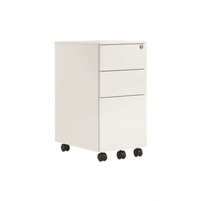 Image of First Steel Slimline Under Desk Pedestal 3 Drawer White KF98516