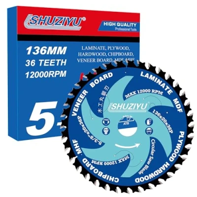 Image of LSHUZIYU 136mm 36T, Wood Working Circular Saw Blade, Centre Hole 20mm with 15.88 10mm Washer, Compatible on Cordless