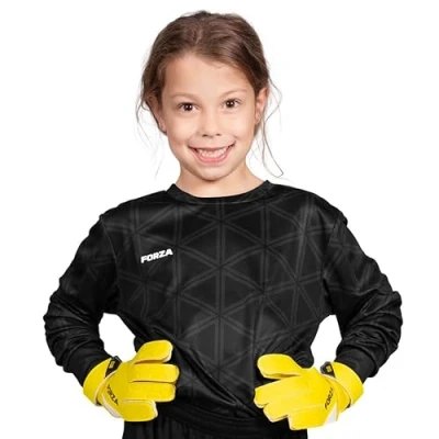 Image of FORZA Kids&#039; Goalkeeper Long Sleeve Shirt Youth Football Jersey with Quick Dry Fabric Ages 5 14 (UK, Age, Years, 6 Regular, Black)