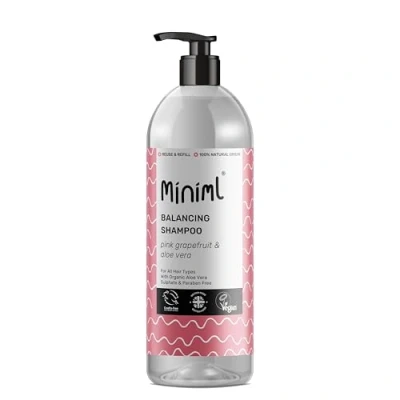 Image of Miniml Natural Hair Shampoo Eco Friendly 1L Bottle Pink Grapefruit and Aloe Vera Men Womens Sensitive Scalp Skin Cruelty Free Vegan For Greasy, Curly, Dry Dandruff