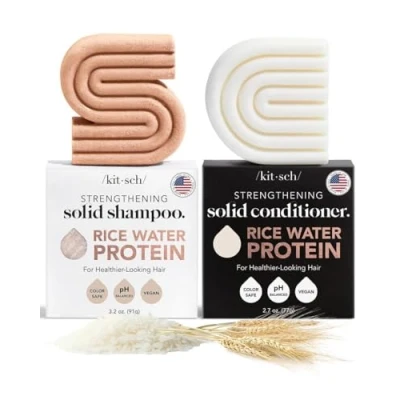 Image of Kitsch Rice Bar Shampoo &amp; Conditioner Set for Hair Growth Solid Strengthening Water Soap Paraben Free, Made in USA, 2pcs