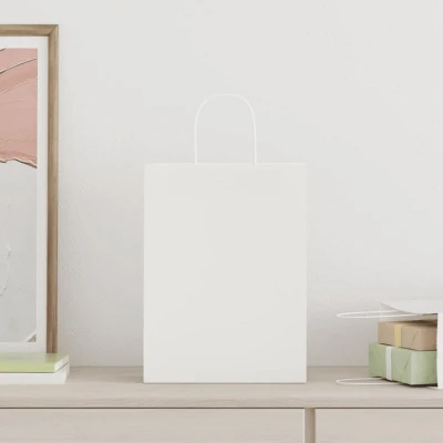 Image of vidaXL Paper Bags 250 pcs with Handles White 26x12x35 cm