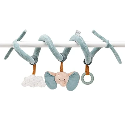 Image of Nattou Activity Hanging Plush Spiral Toy with Silicone Ring for Cot/ Pram/ Car Seat/ Bouncer, 100 Percent Super Soft Polyester, PETA Approved Vegan, 72 cm, (Axel and Luna Collection) Axel The Elephant