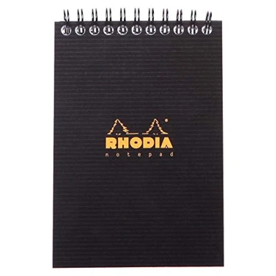 Image of RHODIA 13920C Spiral Notebook (Full Bound) Notepad Black A6 Small Tiles 80 Detachable Sheets Clairefontaine Paper 90g Polypro Cover (Plastic) Rhodiactive