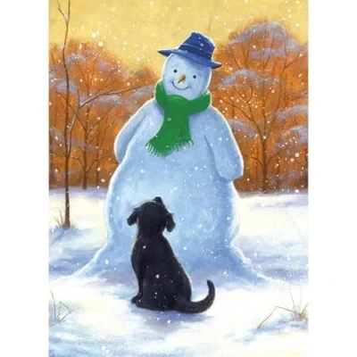 Image of Museums &amp; Galleries Pack of 8 Artistic Charity Christmas Cards Snowman&#039;s Best Friend Lovely Illustration a Winter Scene by Alan Lathwell 1 Design