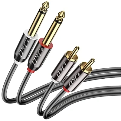 Image of J&amp;D Dual 1/4 inch TS to RCA Stereo Audio Interconnect Cable, Gold Plated Copper Shell Heavy Duty 2X 6.35mm Male 2 Adapter 0,9 Meter