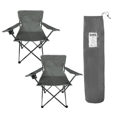 Image of OHS Camping Chairs Set of 2, High Back Outdoor Lightweight Compact Foldable Picnic Festival Garden for Adults with Drinks Cup Holder, Charcoal Grey