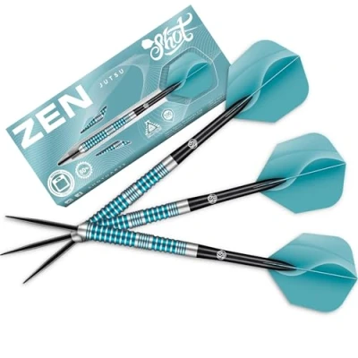 Image of Shot! Darts Zen Jutsu Steel Tip Dart Set Front Weighted 80% Tungsten Barrels 24 gram