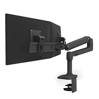 Image of Ergotron LX Mounting kit (articulating arm, 2 pivots, dual displays bow, base, piece desk clamp, 8&quot; pole, extension) for LCD direct matte black screen size: up to 25&quot;