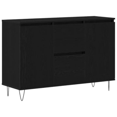 Image of vidaXL Modern Black Oak Sideboard Sleek Matte Finish, Engineered Wood Buffet with Metal Hairpin Legs, Two Doors &amp; Three Drawers Perfect for Dining or Living Room