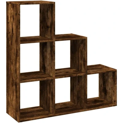 Image of vidaXL Room Divider Bookcase Smoked Oak Engineered Wood 3 Tier Shelf Bookshelf 99 x 29 cm 6 Cubical Compartments Modern Style