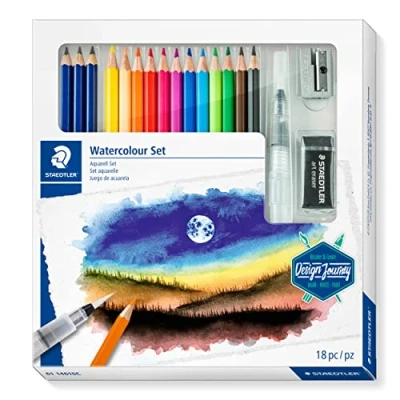 Image of STAEDTLER 61 14610C Design Journey Watercolour Set Mixed for Sketching Beginners (Pack of 18 Pieces)
