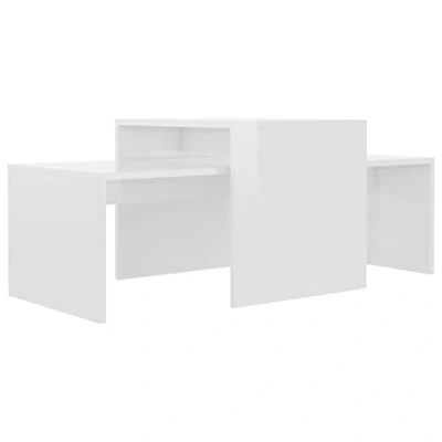 Image of vidaXL Engineered Wood High Gloss White Coffee Table Set, Versatile Use as Accent, Sofa and Telephone with Hidden Storage, Easy to Assemble