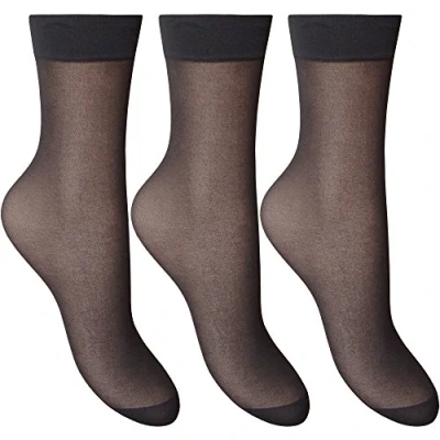 Image of Silky Ladies Soft, Sheer &amp; Durable Smooth Knit Everyday Anklets (6 Pair Multi Pack) (Barely Black)
