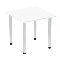Image of Impulse 800mm Square Table White Top Brushed Aluminium Post Leg