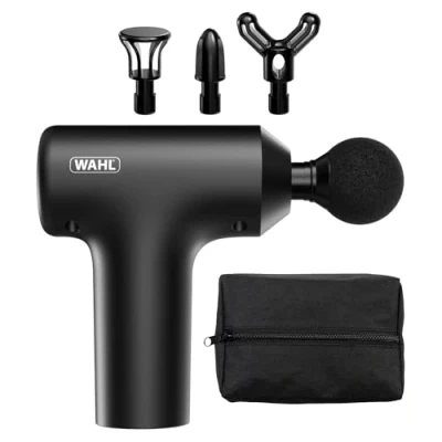 Image of Mini Massage Gun, Cordless, Powerful, Travel Sized, 6 Speed Settings, Black, Rechargeable, Long Lasting Battery, 4 Attachment Heads, Sport Recovery, Full Body