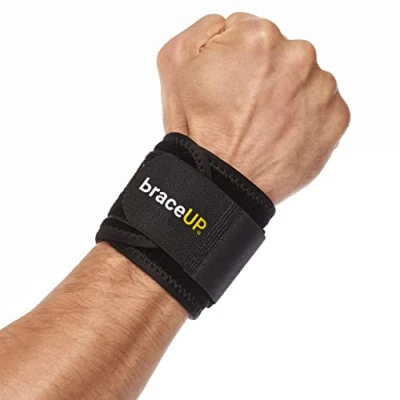 Image of BraceUP Wrist Compression Strap and Wrap Bands, Braces for Tendonitis, Tennis, Gym, Workout, One Size Adjustable (Black)