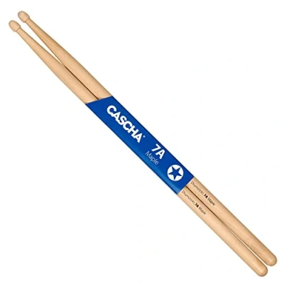 Image of CASCHA Maple 7A Drumsticks Ideal for Gentle Rock Drum Sticks Advanced 1 Pair Wooden Wood Accessories HH 2362, Natural
