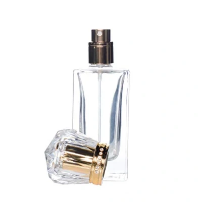 Image of Zénitude Glassworks 50ml Empty Glass Perfume Spray Bottle Atomiser Refillable Crystal Cap (Gold)