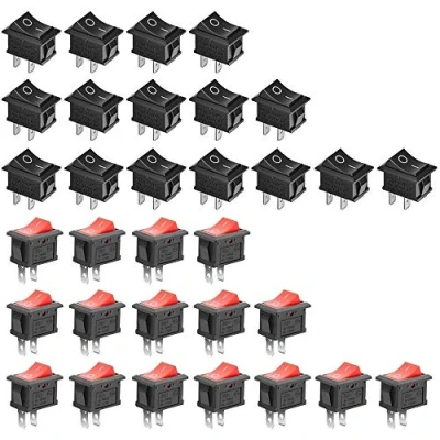 Image of GTIWUNG 32Pcs On/Off Rocker Switch, Mini Boat Switch 10A/125V 6A/250V, 2 Pin Toggle SPST Press Button for Car Auto Household Appliances, Red &amp; Black