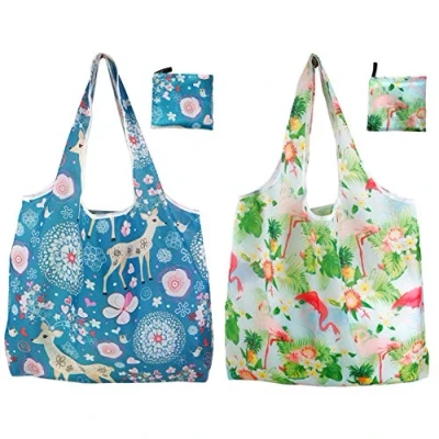 Image of BOBOZHONG Reusable Shopping Bags,2 Pack Grocery Bags Foldable Large Washable Eco Friendly Shopper Tote for Daily Use Travel Take Out Storage