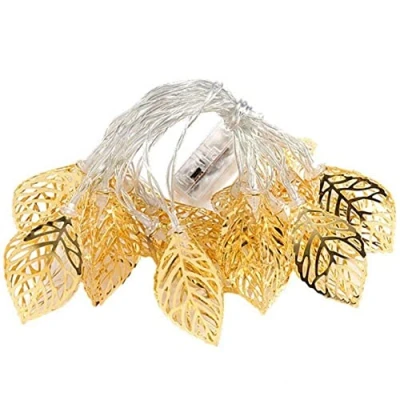 Image of Hrippy Gold Leaves Led String Light Set 1.5m Copper Wire Battery Operated Fairy Lights for Indoor Outdoor Home Bar Party Decorations