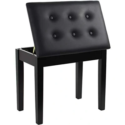 Image of GRANDMA SHARK Piano Stool, Dressing Table Single Seat Keyboard Bench with Storage Compartment, Soft Faux Leather Padded (Black)