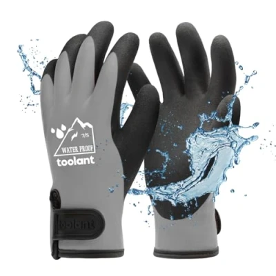 Image of 100% Waterproof Gloves for Men and Women, Winter Work Cold Weather, Thermal Insulated Freezer Gloves, Touch Screen, With Grip, Gray, Small, 1pcs