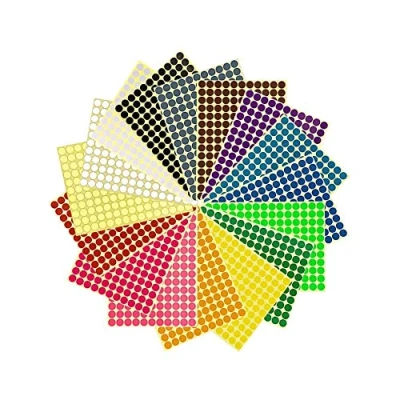 Image of Rmeet Colored Adhesive Labels, 10mm Round Self Labels 16 Colors / Sheets DOT 2475 Stickers Calendars Office Manual
