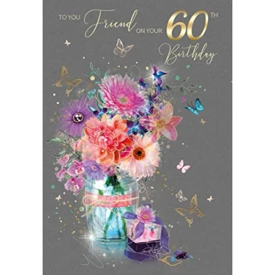 Image of Cherry Orchard Fabulous Friend Milestone Age 60 Female 60th Birthday Greeting Card from the Gorgeous Grace Range Glitter &amp; Foil Finished (60th)