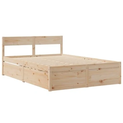 Image of vidaXL Solid Pinewood Bed Frame with Drawers 120x190 cm Small Double Wooden Slatted Base Storage for Bedroom