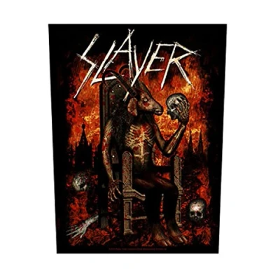 Image of Slayer Back Patch Devil On Throne Band Logo Official Black 36cm x 29cm One Size