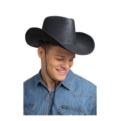 Image of Wicked Costumes Adult Texan Cowboy Hat Fancy Dress Party Accessory Black Aged Leather