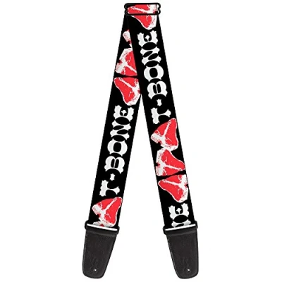 Image of Buckle Down Guitar Strap Steaks T Bone Text 2 Inches Wide