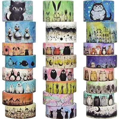 Image of Jniseger Cute Washi Tape Set 24 Rolls Kawaii Animals Decorative for Scrapbooking Supplies, Bullet Journal Junk Journal, Kids Art Craft