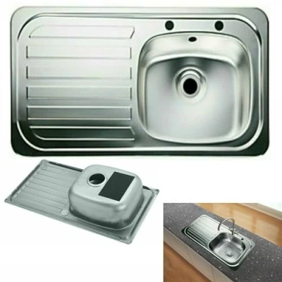 Image of ARA CHOICE Stainless Steel Reversible 1.0 Single Bowl Kitchen Sink Left Hand Drainer Waste Plumbing Kit with &amp; Inset Wastes Set