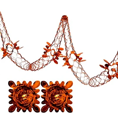 Image of 2 Pk Foil Garland Flower Christmas Hanging Decoration Wall Ceiling Xmas Deco (Copper)