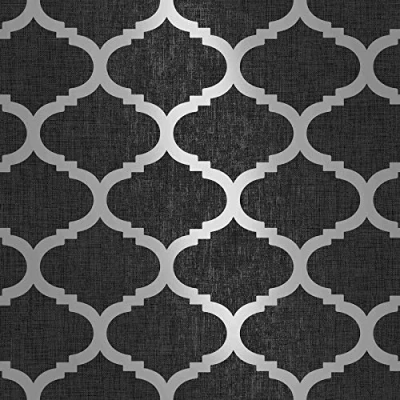Image of Muriva Geometric Trellis Metallic Silver Gold Navy Charcoal Grey Feature Wallpaper
