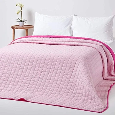 Image of HOMESCAPES 100% Cotton Reversible Twin Colour Quilted Bedspread Throw Deep Cerise &amp; Pink Single 150 x 200 cm Washable Bedding Sofa