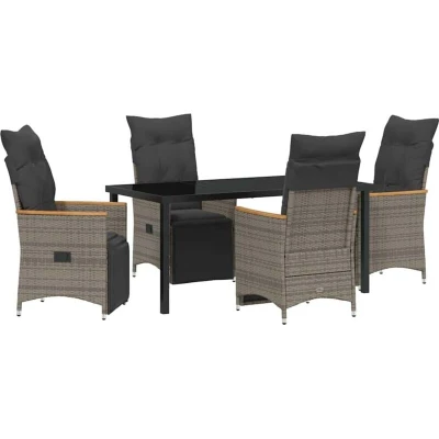 Image of vidaXL 5 Piece Garden Dining Set with Cushions Grey Poly Rattan
