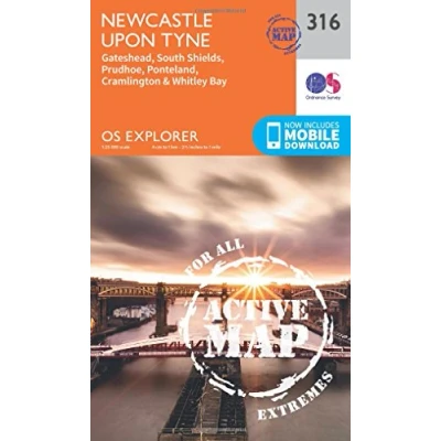 Image of Newcastle upon Tyne Map Weatherproof Gateshead, South Shields, Prudhoe, Ponteland, Cramlington &amp; Whitley Ordnance Survey OS Explorer Active ... Maps Adventure (OS Map): 316